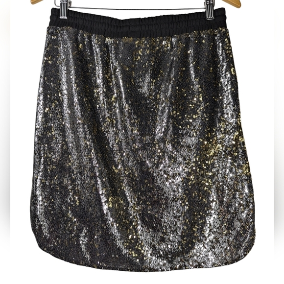 Harlyn for Anthropologie Metallic Silver Sequin Party Drawstring Skirt Size M - Picture 7 of 12